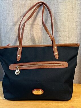 Coach Black Shoulder Tote with Brown Trim